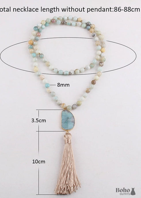 Boho Necklace, RH Amazonite Jasper, Moon Stone, Green Brown, Pink